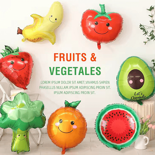 Жемістер мен көкөністер фольгадан жасалған шарлар